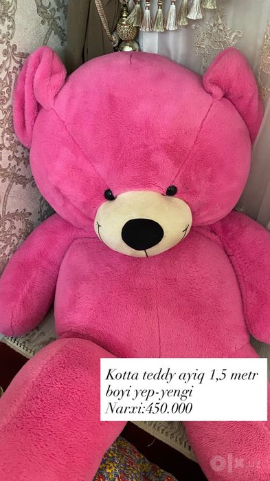 Teddy ayiq rozoviy judayam yumshoq katta zoor