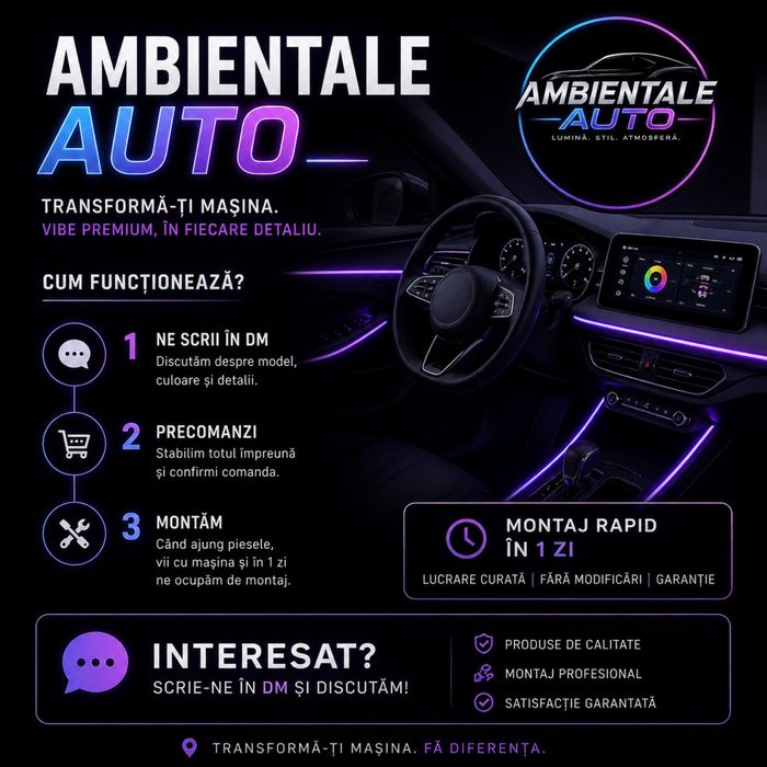 Instalare lumini ambientale auto LED – pachete de la 150 lei