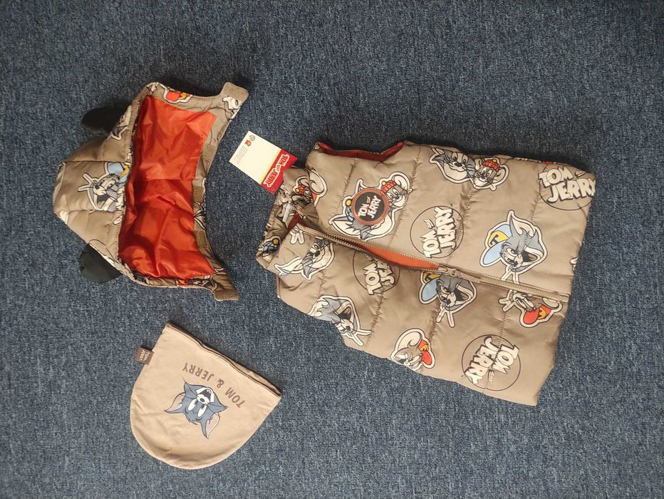 Лот нови детски дрехи 92 и 98, 104, Детски елек с качулка Том и Джери