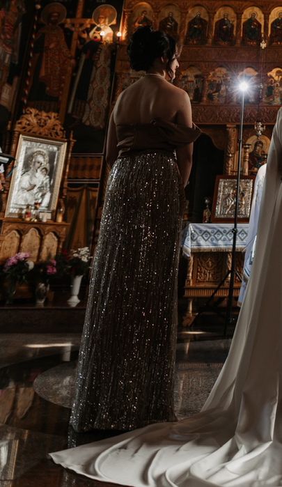 Rochie eleganta tafta si dantela liniara