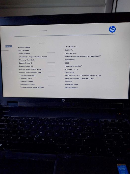 laptop HP Zbook 17 G2 i7-4810MQ 16gb nvidia Quadro K3100M 4GB 17.3 inch defect