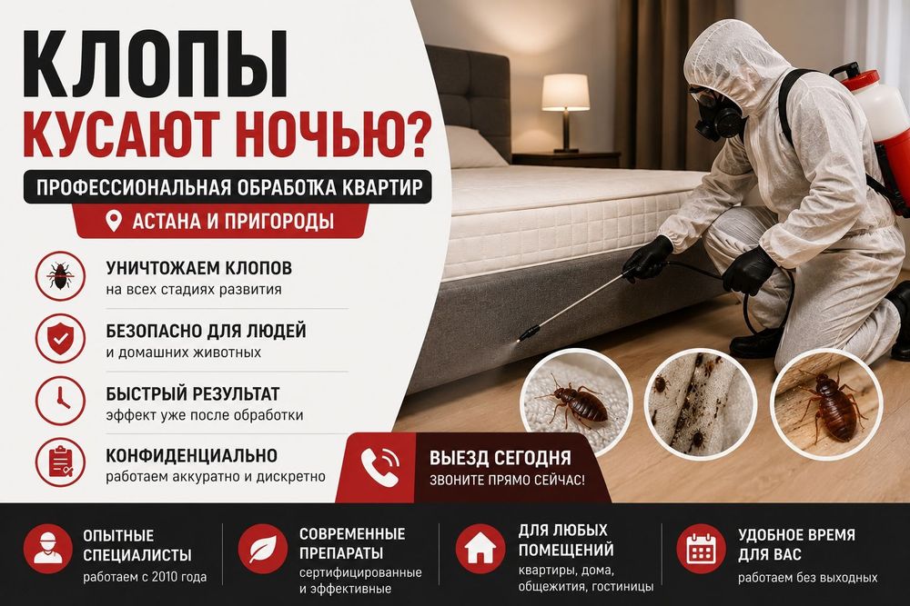 Клопы кусают ночью? Обработка Астана