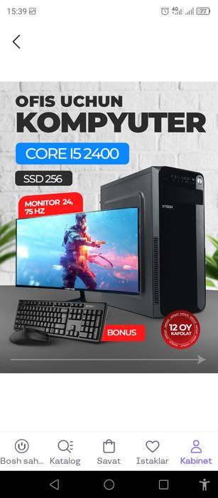 Ofisnoy kompyuter cor i5 sotiladi