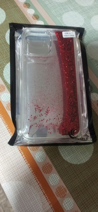 Husă liquid glitter/roșie/iPhone 13 pro max