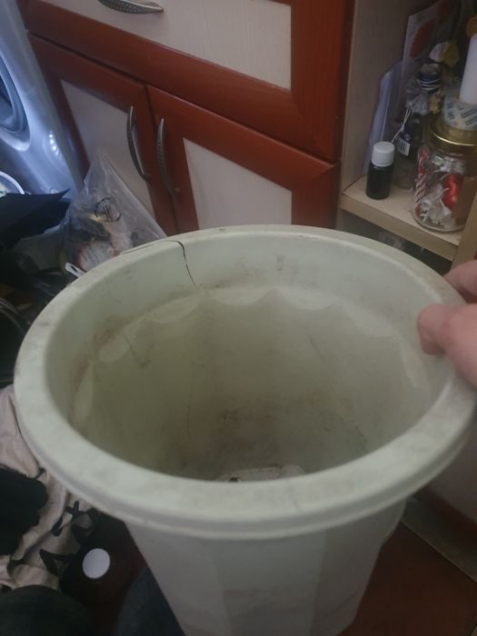 Ghivece de flori mai mari si un cos plastic pentru gunoi