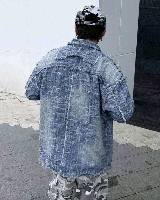 Ново мъжко карго дънково яке риза Street Style изтъркано  деним памук