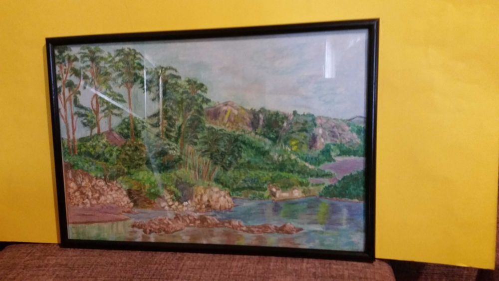 Голям пейзаж със зеленина, рисуван с акварелни бои. Само за 19 лева!