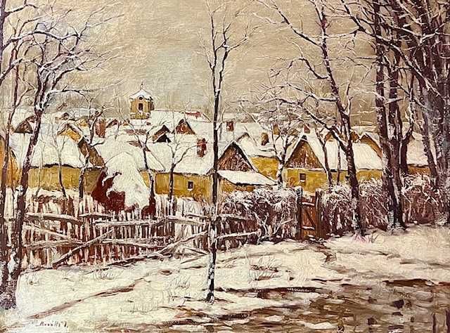 "IARNA IN SAT" SUPERB! Tablou VECHI, ulei/panza, semnat 80x60cm+Rama