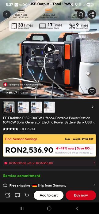 Power station Flashfish 1000W 1041 Wh