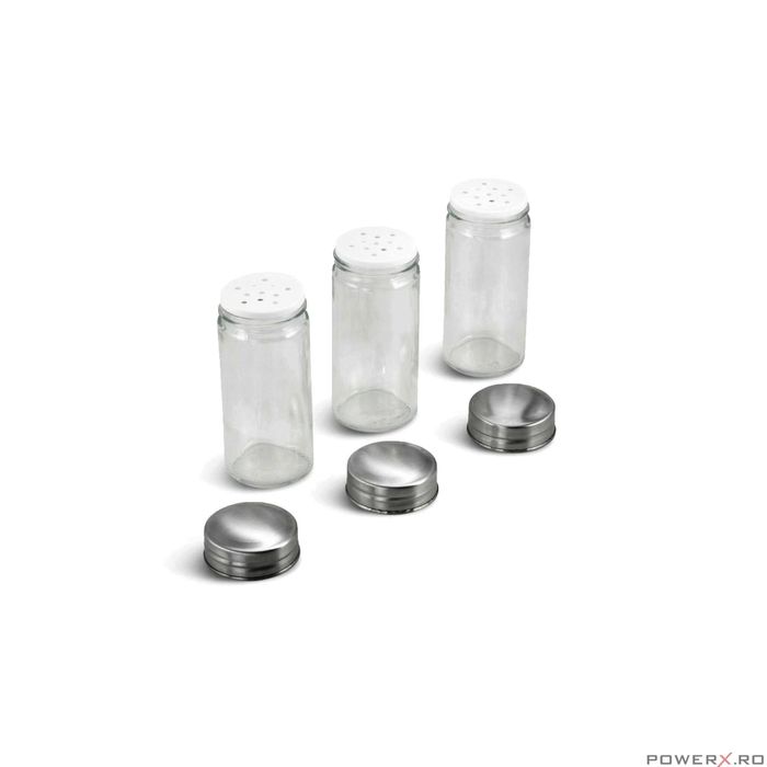 Set de 16 recipiente, otel inoxidabil si sticla cu suport, pentru