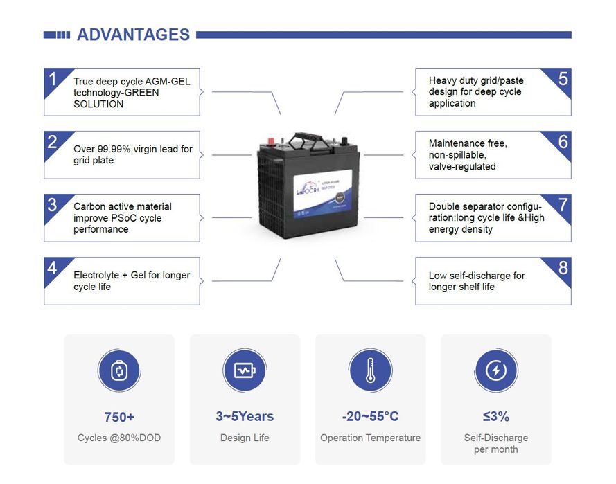 Тяговые аккумуляторы 8 Вольт LEOCH