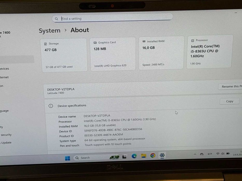 Dell Latitude 7400 I5-8365U/16RAM/512SSD/Full HD Touch