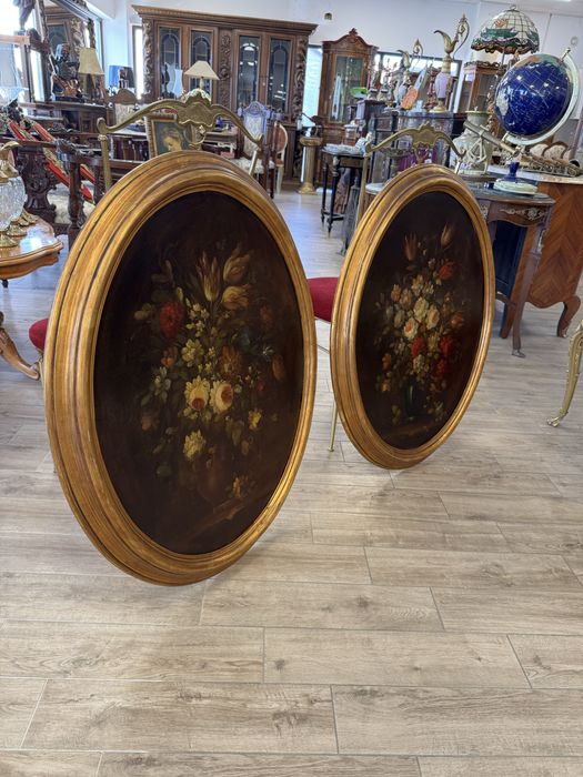 Pereche tablouri ovale - pictura in ulei pe lemn