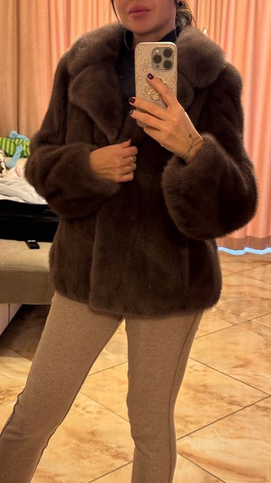 Късо палто от норка.Кафяв.Визон.Яке от норка.Естествена кожа с косъм.