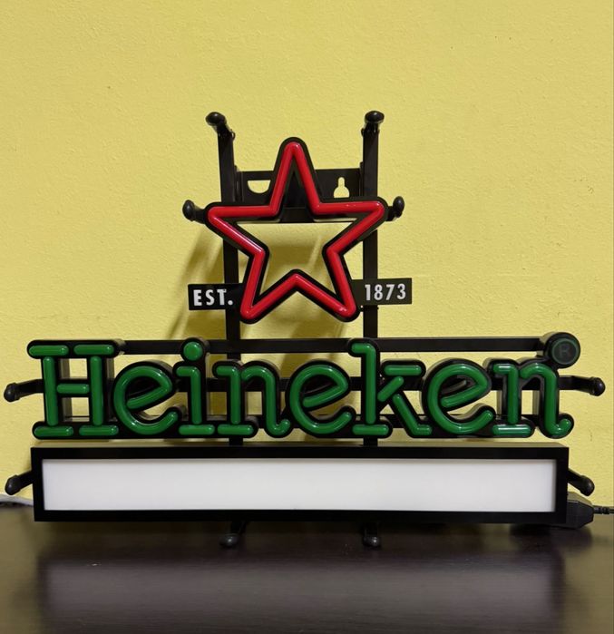 Reclamă luminoasă Heineken originală LED – NOUĂ – dimmer – 44 × 32 cm