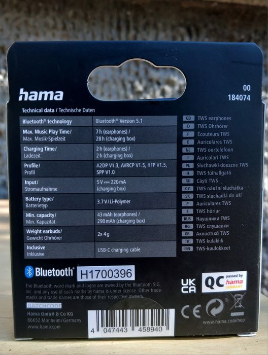 Безжични слушалки "hama"  Bluetooth