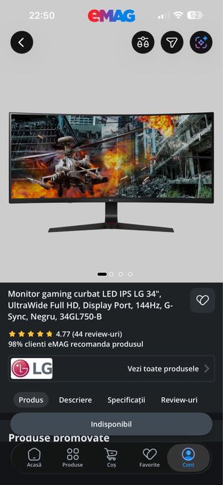 Monitor gaminh curbat  LED IPS LG 34’’