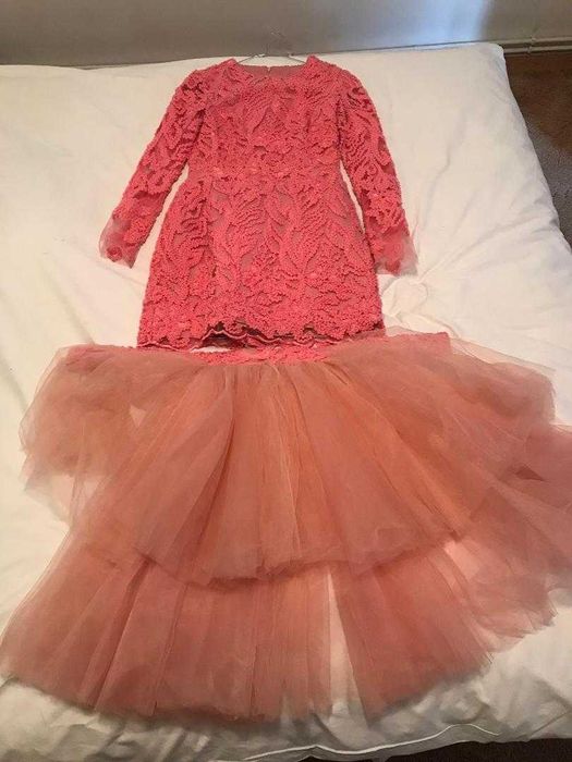 Rochie de Dantela Roz Unicat, marimea 38-40, by Luminita Ungureanu