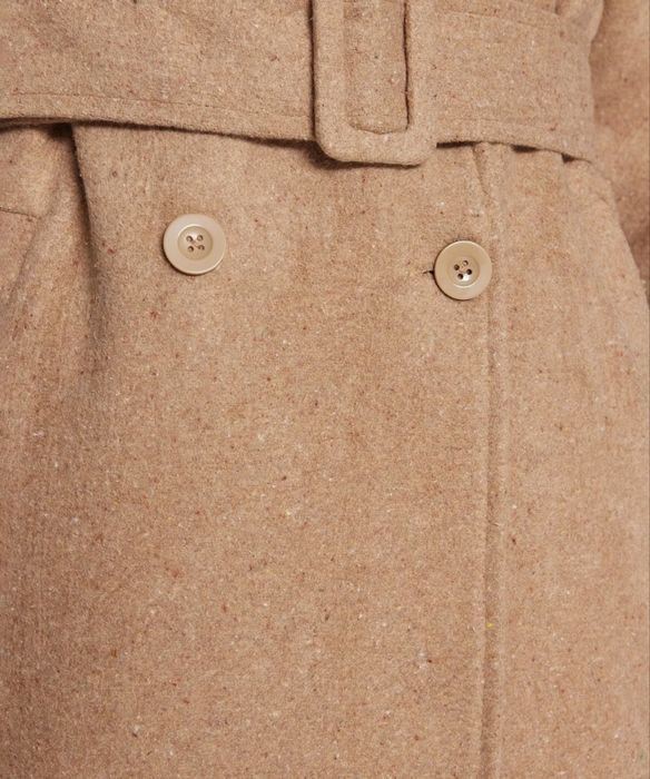 Дълго вълнено палто с щампи от норка с широка кройка и колан Trendyol