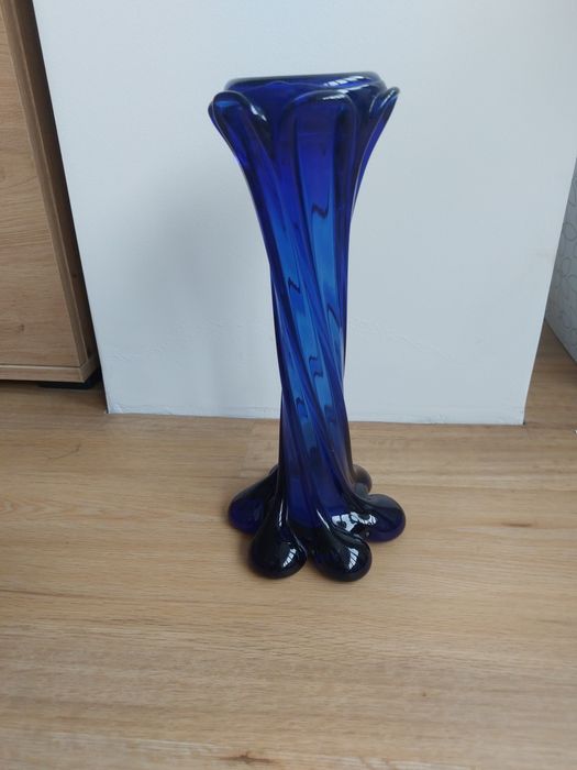 Accesoriu decorațiune înfrumusețare sticla hand made 1960 cobalt