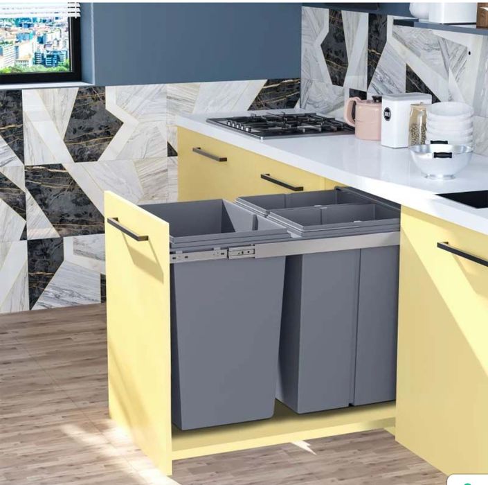 Кош за вграждане с 3 отделения за сортиране на кухненски отпадъци 40 л