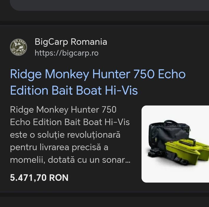 Barcuta plantat Ridge Monkey Hunter 750 bait HI Viz Echo Edition