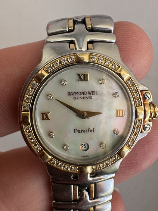 Aur 18 k, diamante si otel-ceas de dama
