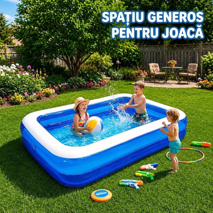 Piscină Gonflabilă Family 200x150x55 cm, PVC Durabil, 2 Inele, Copii și Adulți, Montare Rapidă + Colac Cadou
