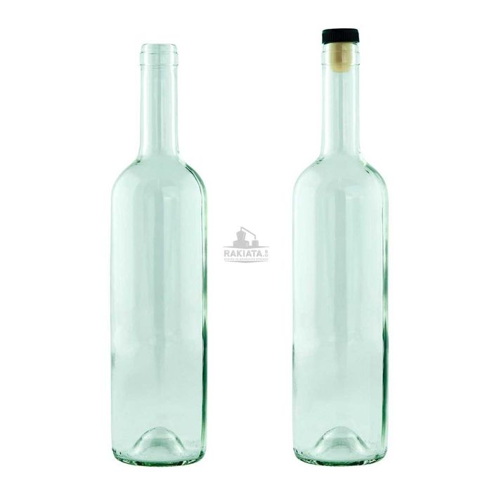 Стъклени бутилки 750 мл. за вино и ракия., 12 броя + кашон + тапи