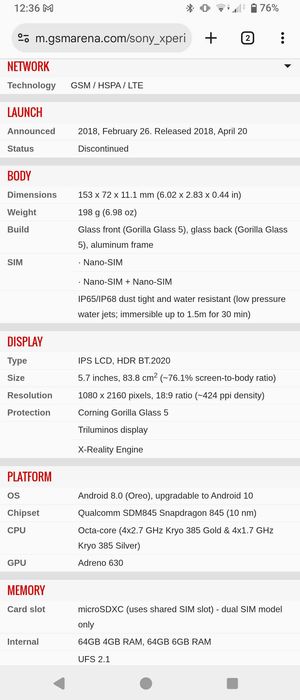 Telefon Sony Xperia XZ2
