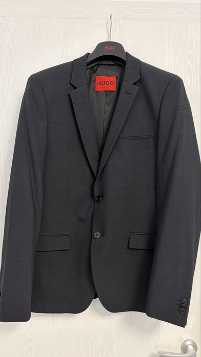 Sacou HUGO, gri deschis, extra slim-fit din lâna virgina