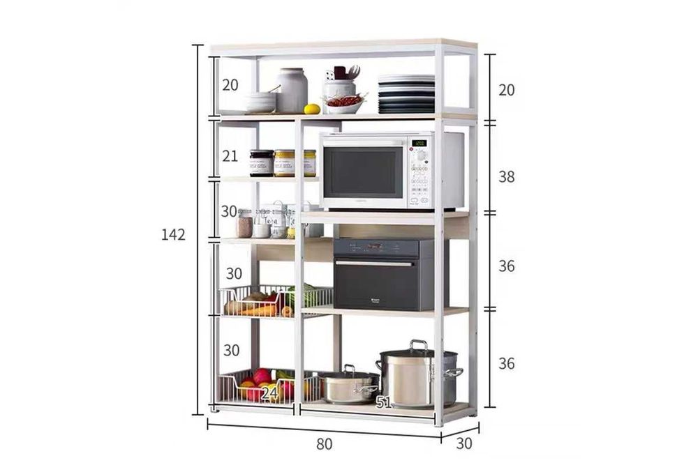 Кухненска етажерка Puzzle-home Leena, Метална рамка и MDF, 80x30x142см