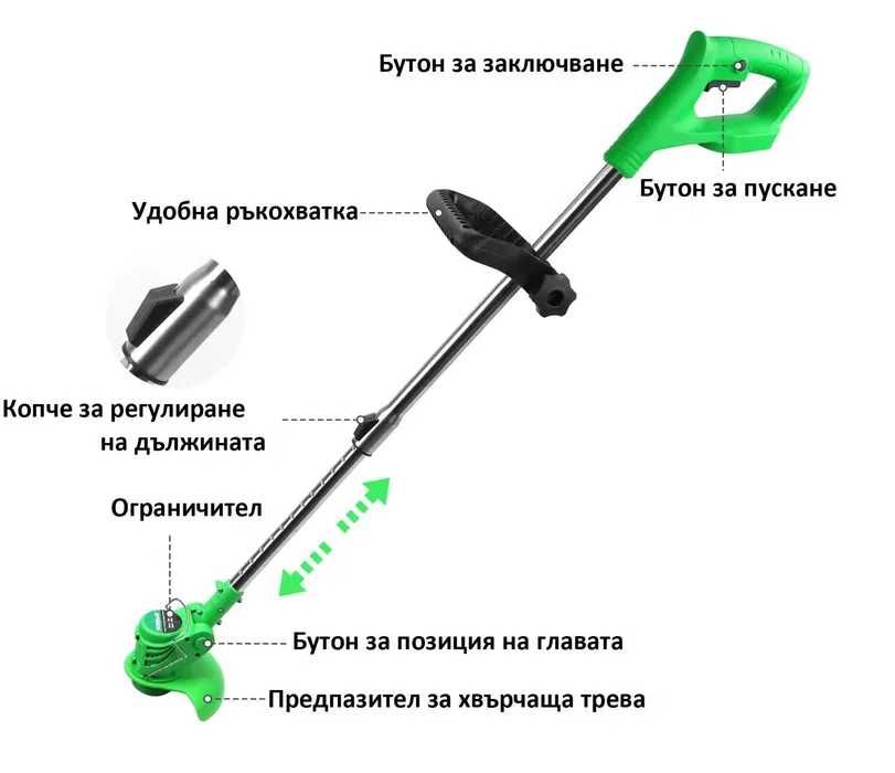 Телескопичен акумулаторен градински тример за трева с две батерии 48V