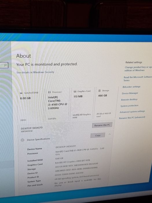Desktop PC SFF Slim Lenovo ThinkCentre M73 , i3  4160 3.6 ghz , 8 gb RAM , HDD 500 gb 7200 rpm , Windows 10 activat