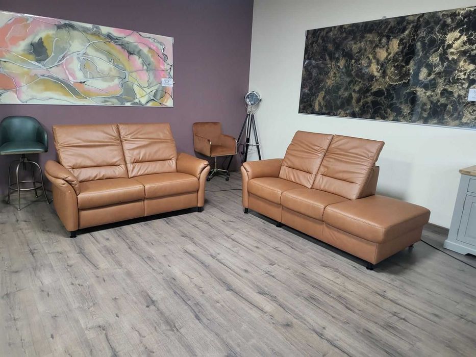 Кафяв кожен комплект дивани тройка и двойка MM-ZE1148