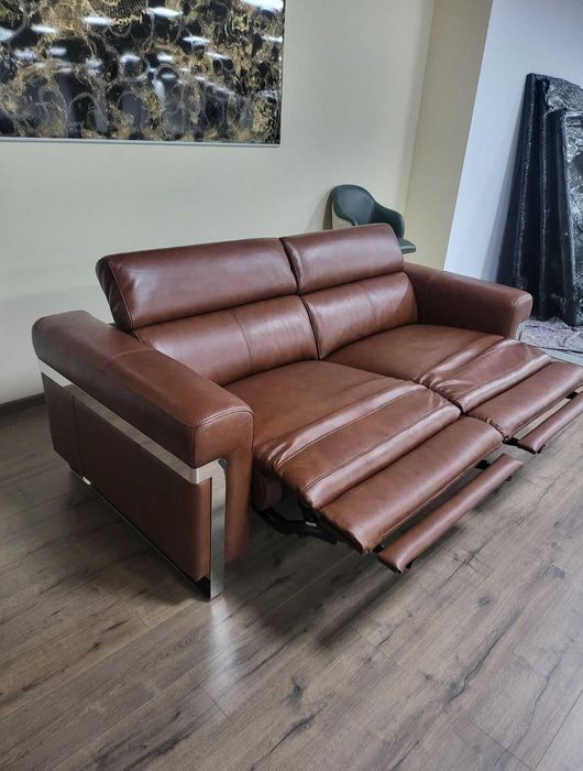 Кафяв кожен диван тройка "Moreno" с електрически релаксиращ механизъм
