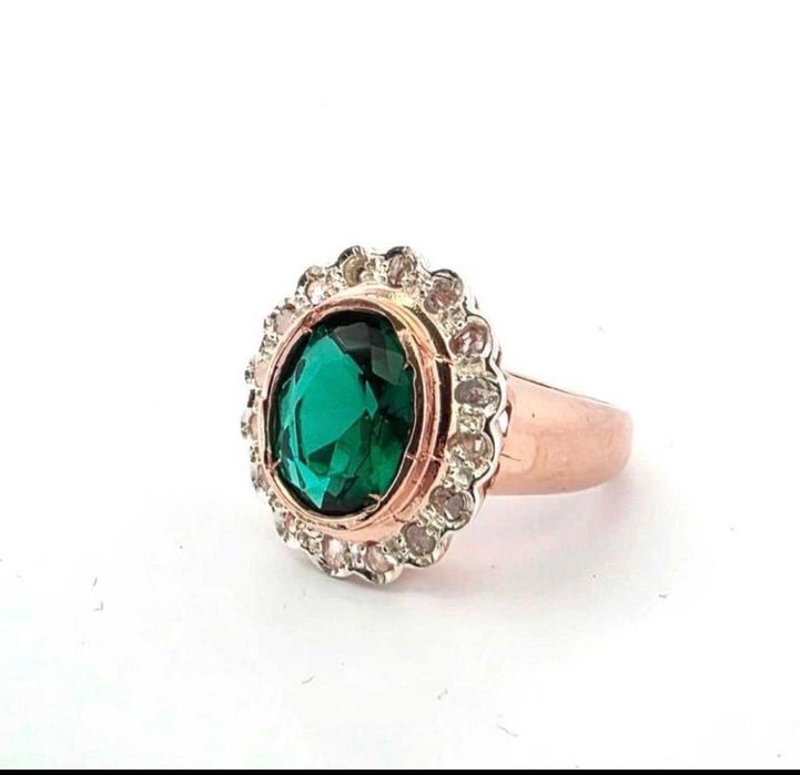 Inel aur roz 9k& argint, Smarald si Diamante