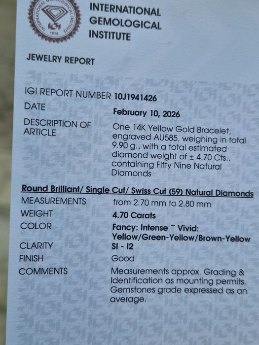 Bratara tenis aur galben cu diamante