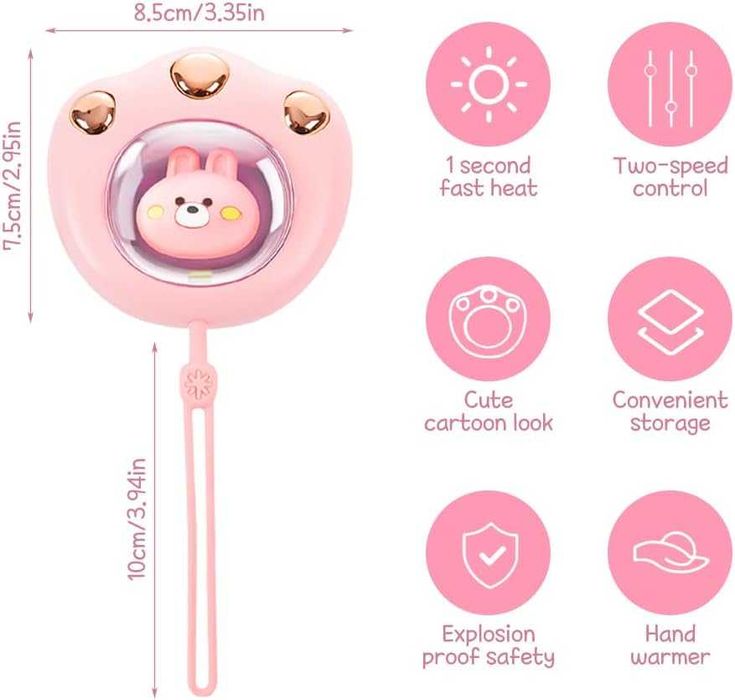 Incalzitor maini labuta de ursulet roz 8x5cm reincarcabil USB 1200mAh