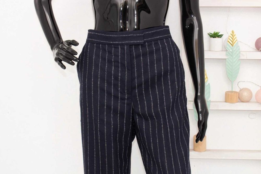 COS оригинален дамски панталон синьо райе вълна прави крачоли 36 S