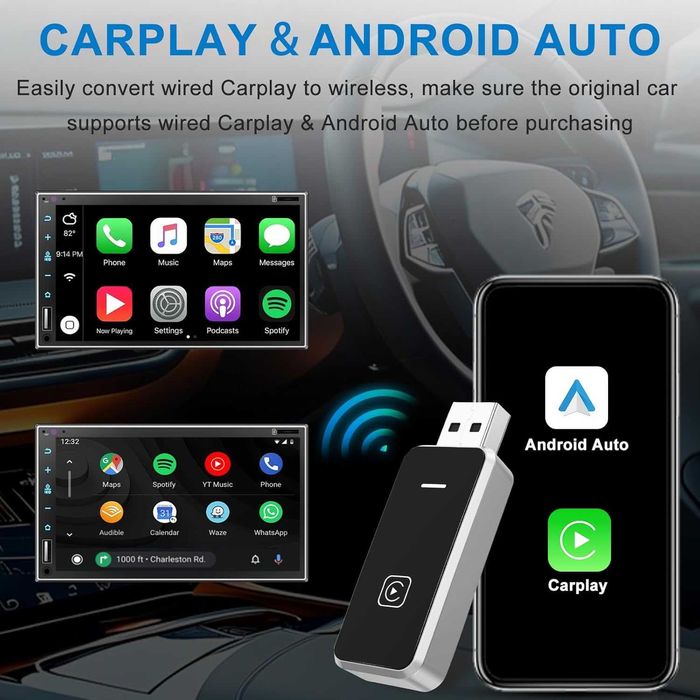 Безжичен CarPlay и Android Auto адаптер – Wireless Car Adapter