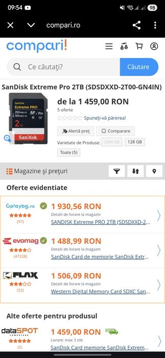 Card de memorie SanDisk Extreme Pro, SDXC, 2TB, UHS-I,U3, clasa 10