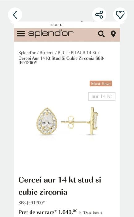 Cercei aur 14k Splendor