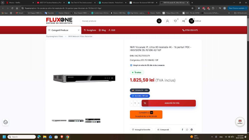 Nvr hikvision DS-7616NI-K2/16P 4k hdd 3TB 12MP