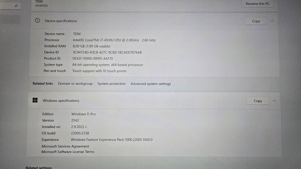 Asus Zenbook 303 LN , Intel Core i7-4510U