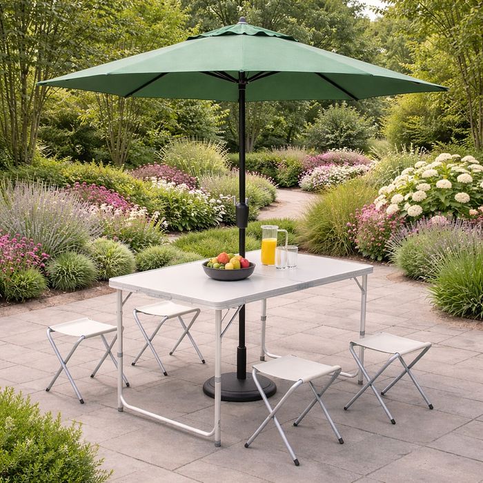 Разпъваш. Сядаш. Наслаждаваш се. Сгъваема маса с 4 стола