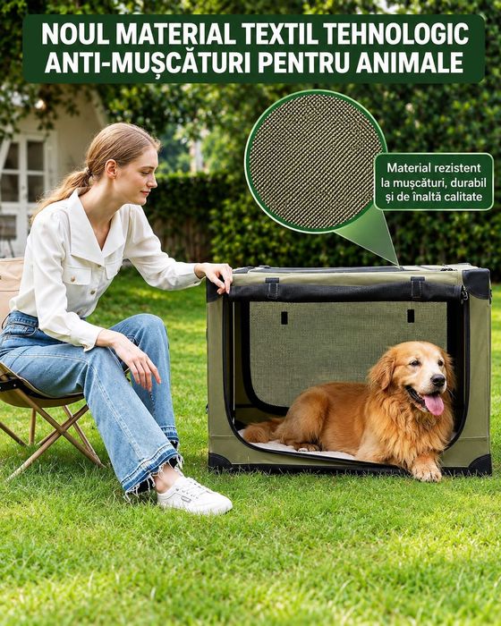 Cusca pliabila pentru caini 90x64x64 cm verde 4 usi transport calatorie