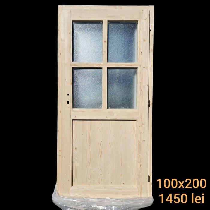 Uși de intrare secundară din lemn masiv stratificat (molid)