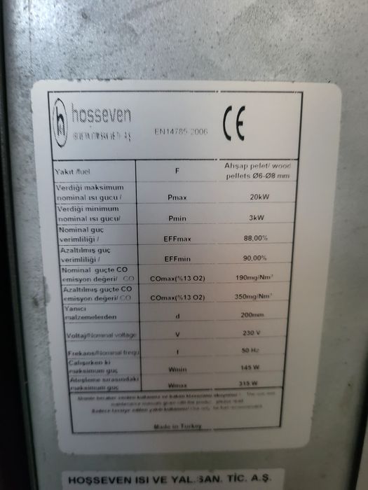 Termo șemineu pe peleți hossven 20kw