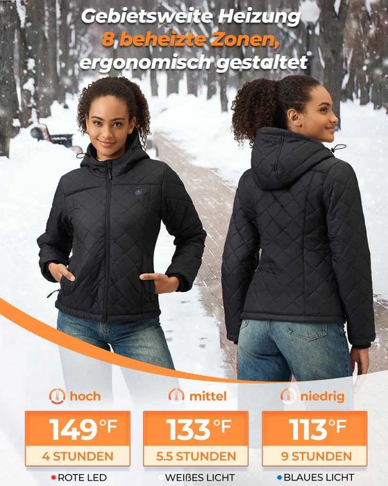 Geacă încălzită GOTOBI pt femei, cu power bank, 8 zone de încălzire